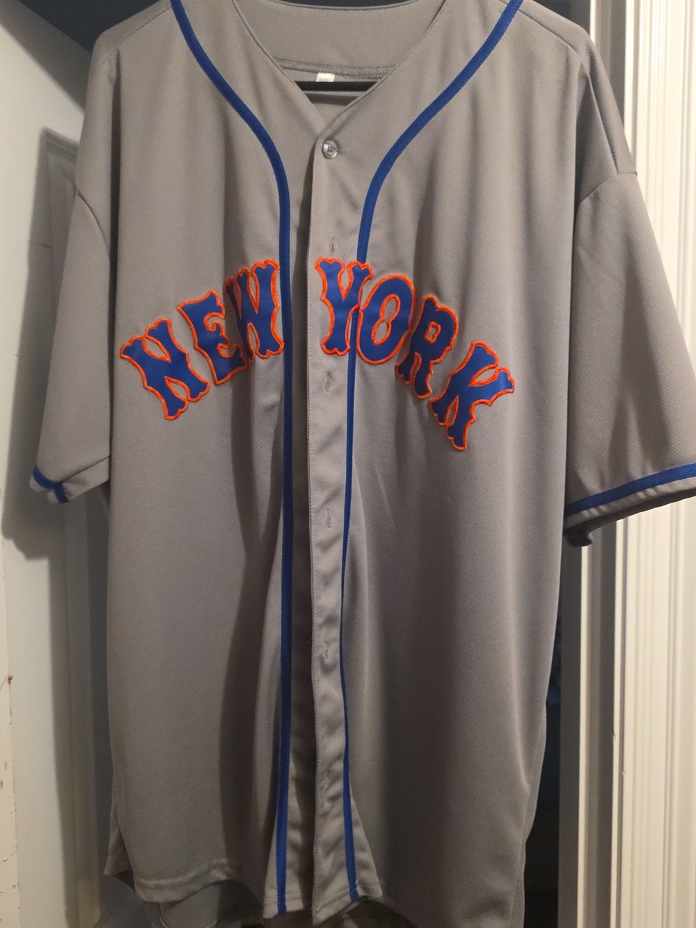 New York Grey Baseball Jersey with Blue & Orange Trim